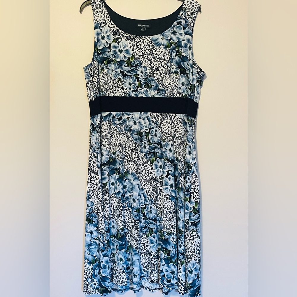 Floral Sleeveless Dress - Blue and White 2X plus size
